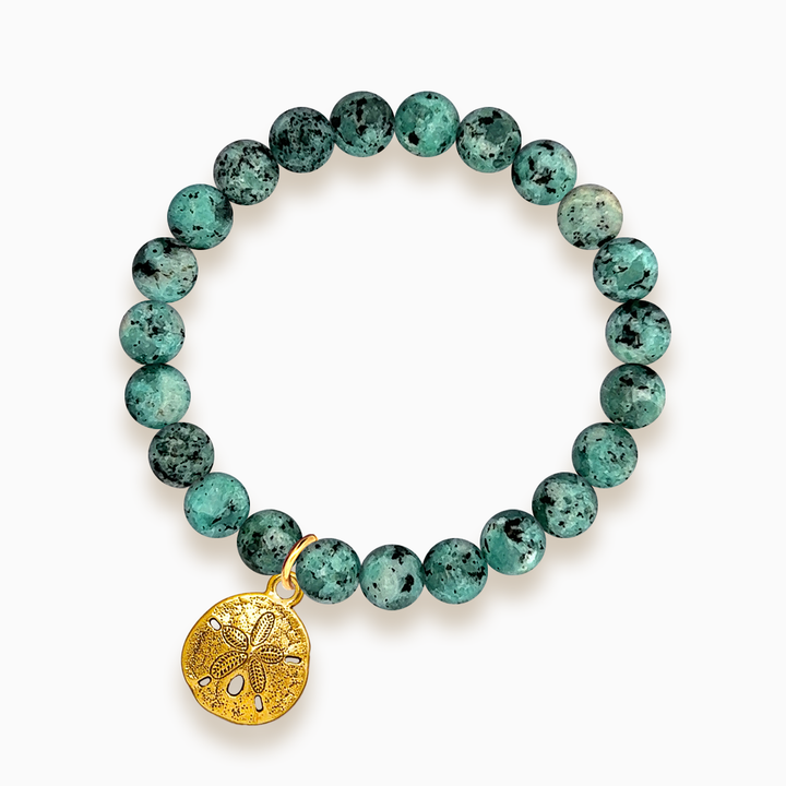 Gemstone Stacker Bracelet With Gold Plated Sand Dollar Charm