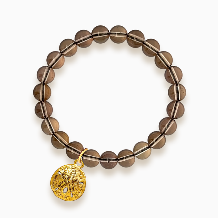 Gemstone Stacker Bracelet With Gold Plated Sand Dollar Charm