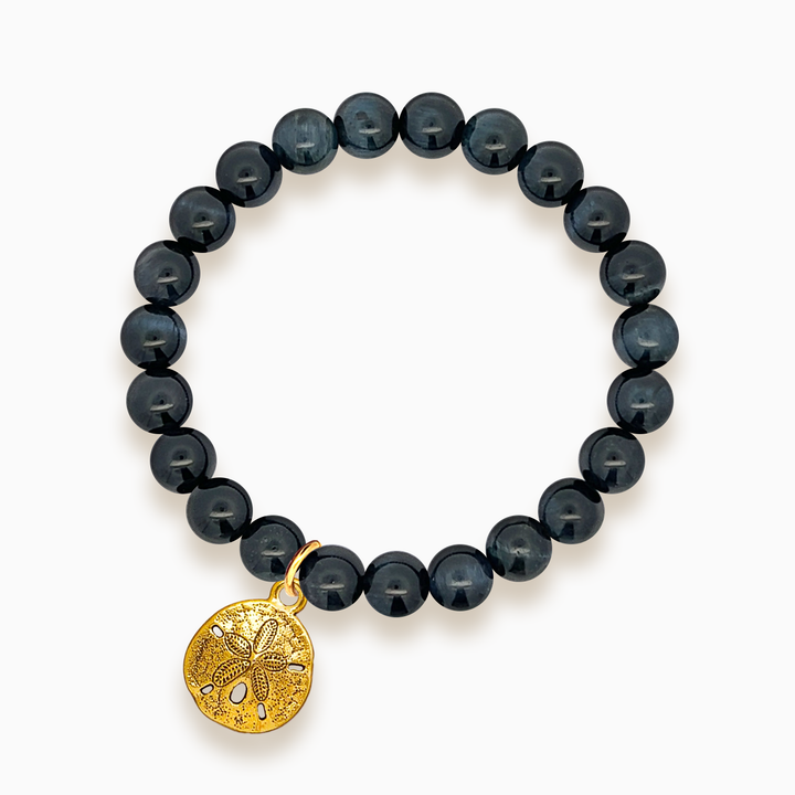 Gemstone Stacker Bracelet With Gold Plated Sand Dollar Charm