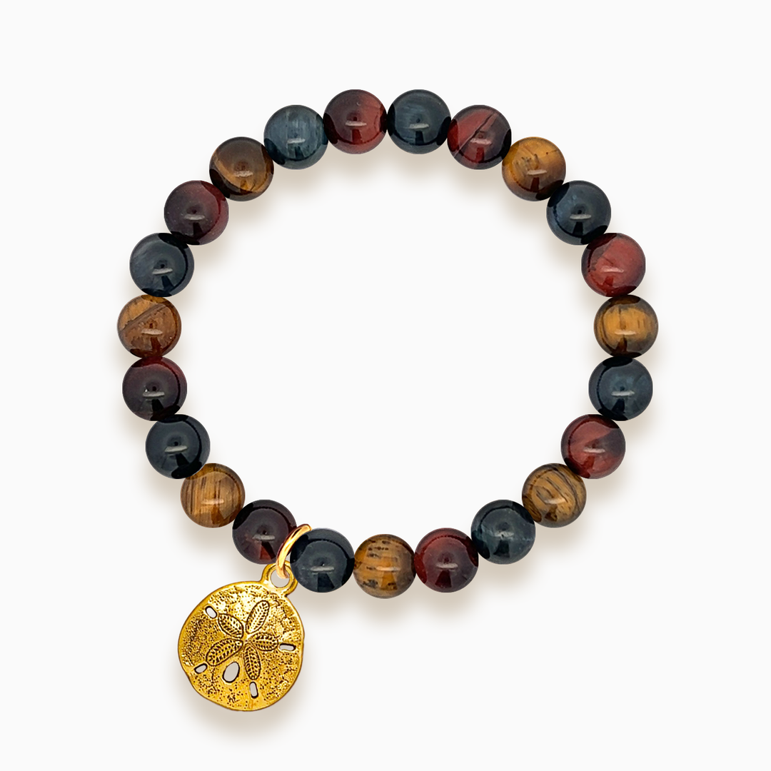 Gemstone Stacker Bracelet With Gold Plated Sand Dollar Charm