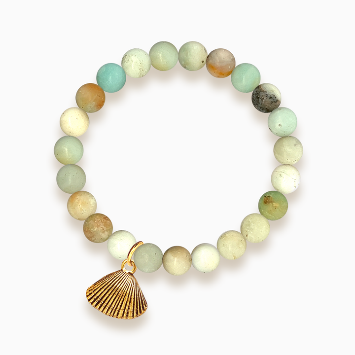 Gemstone Stacker Bracelet With Gold Plated Shell Charm