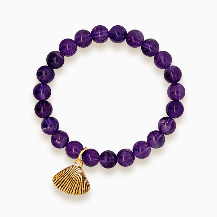 Gemstone Stacker Bracelet With Gold Plated Shell Charm