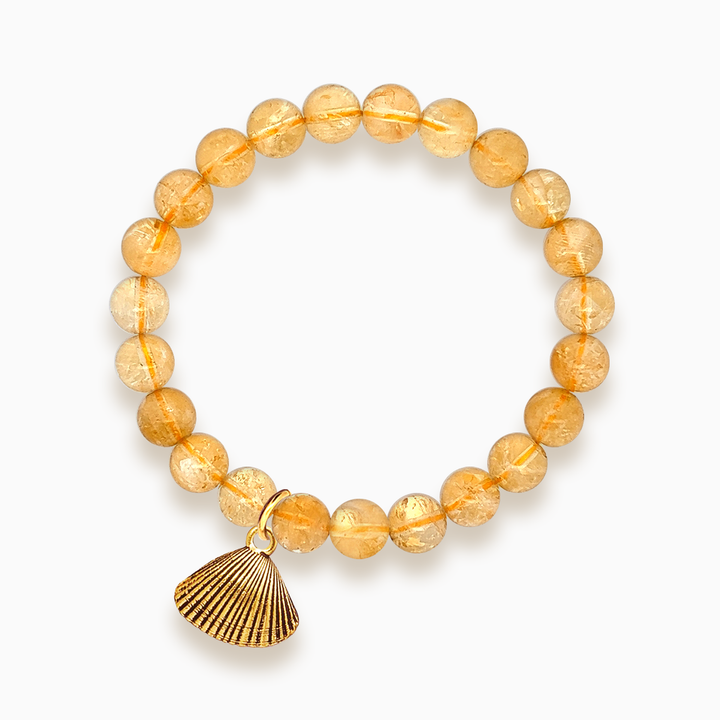 Gemstone Stacker Bracelet With Gold Plated Shell Charm