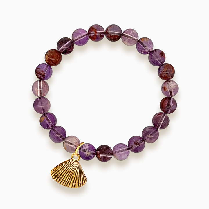 Gemstone Stacker Bracelet With Gold Plated Shell Charm