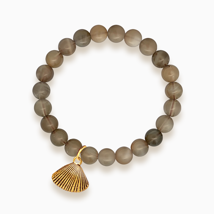 Gemstone Stacker Bracelet With Gold Plated Shell Charm