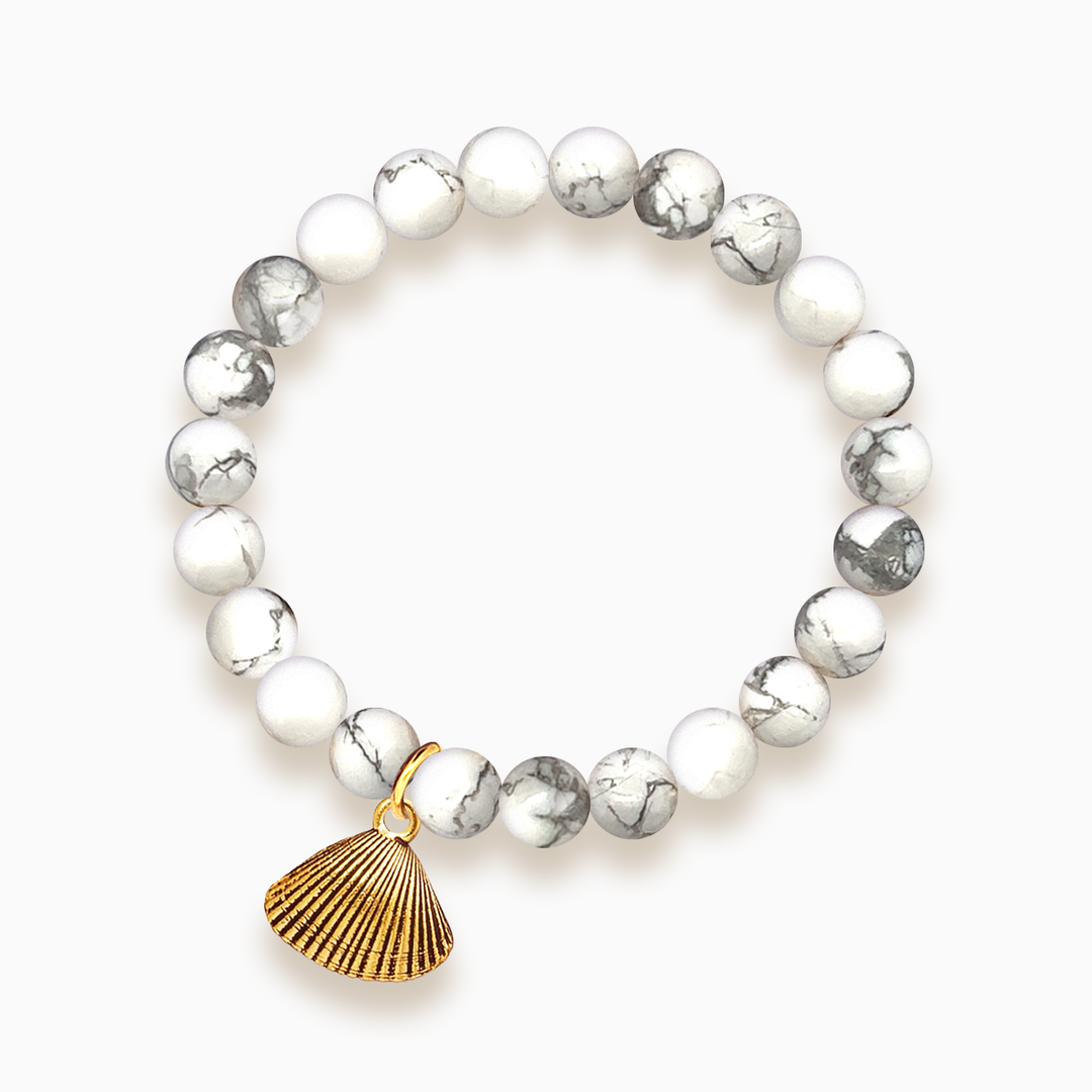 Gemstone Stacker Bracelet With Gold Plated Shell Charm