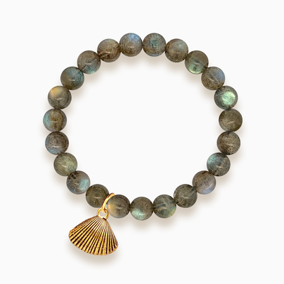 Gemstone Stacker Bracelet With Gold Plated Shell Charm