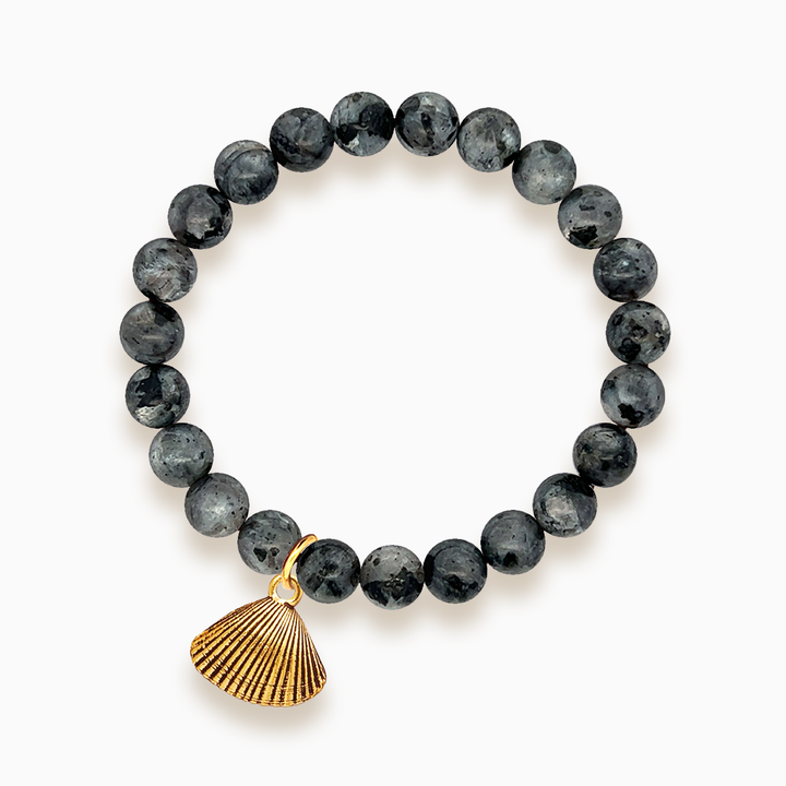 Gemstone Stacker Bracelet With Gold Plated Shell Charm