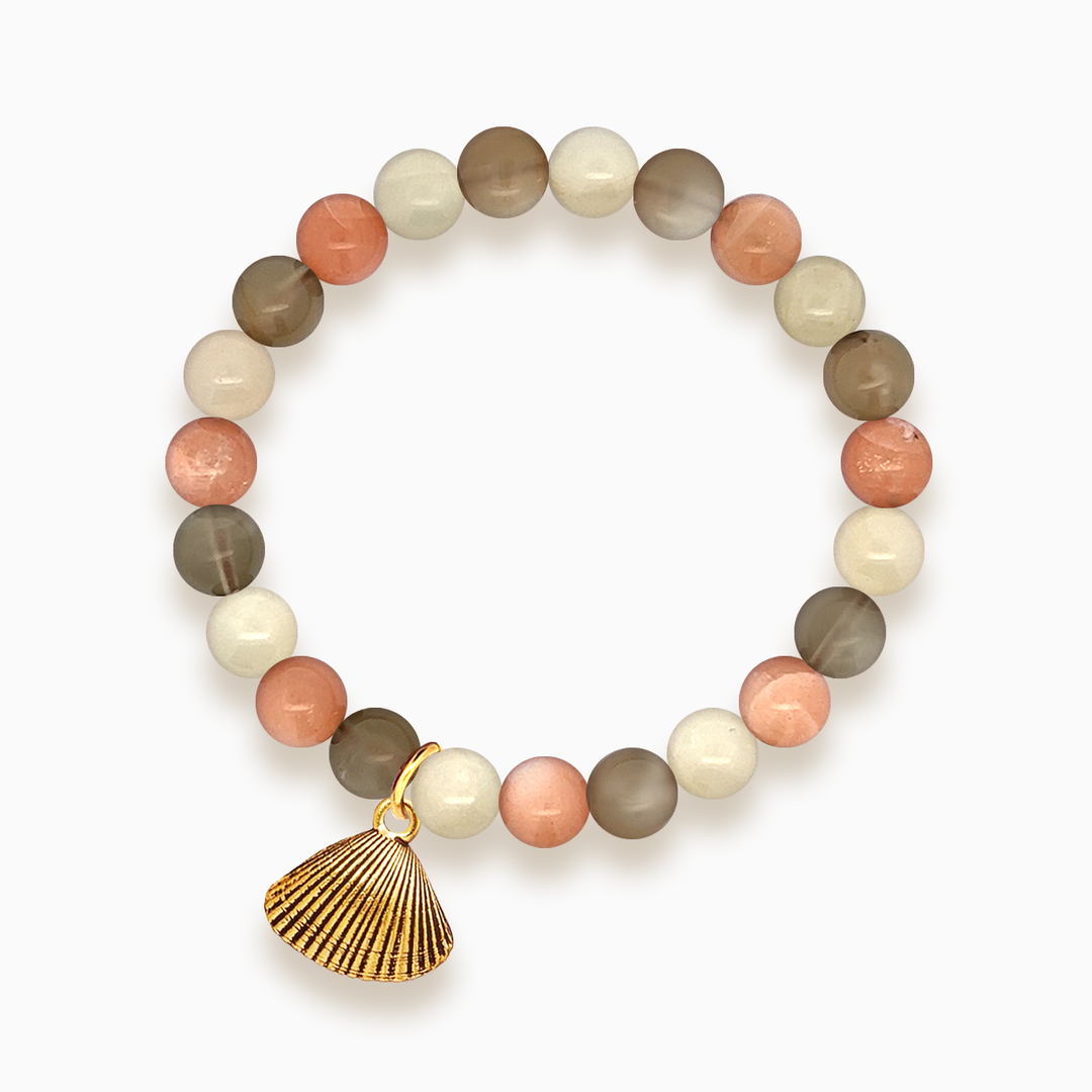 Gemstone Stacker Bracelet With Gold Plated Shell Charm