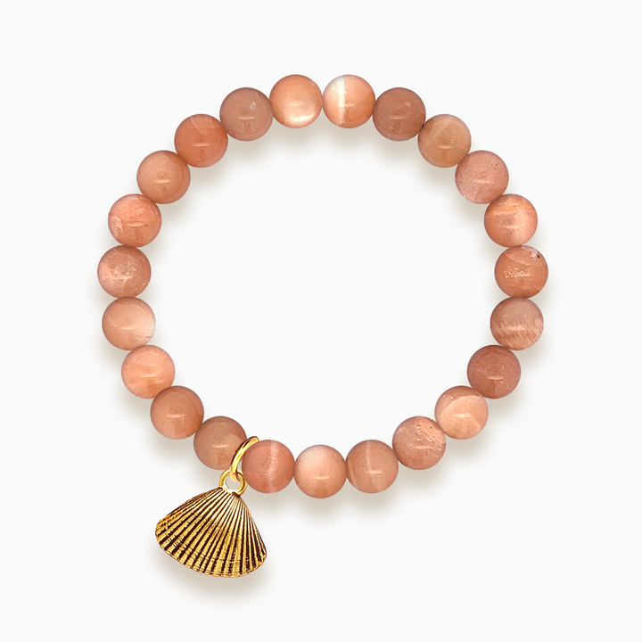 Gemstone Stacker Bracelet With Gold Plated Shell Charm