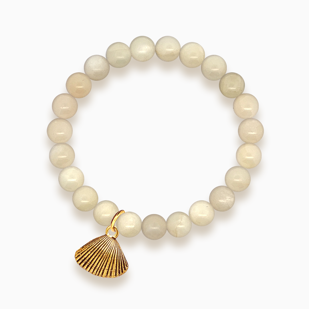 Gemstone Stacker Bracelet With Gold Plated Shell Charm