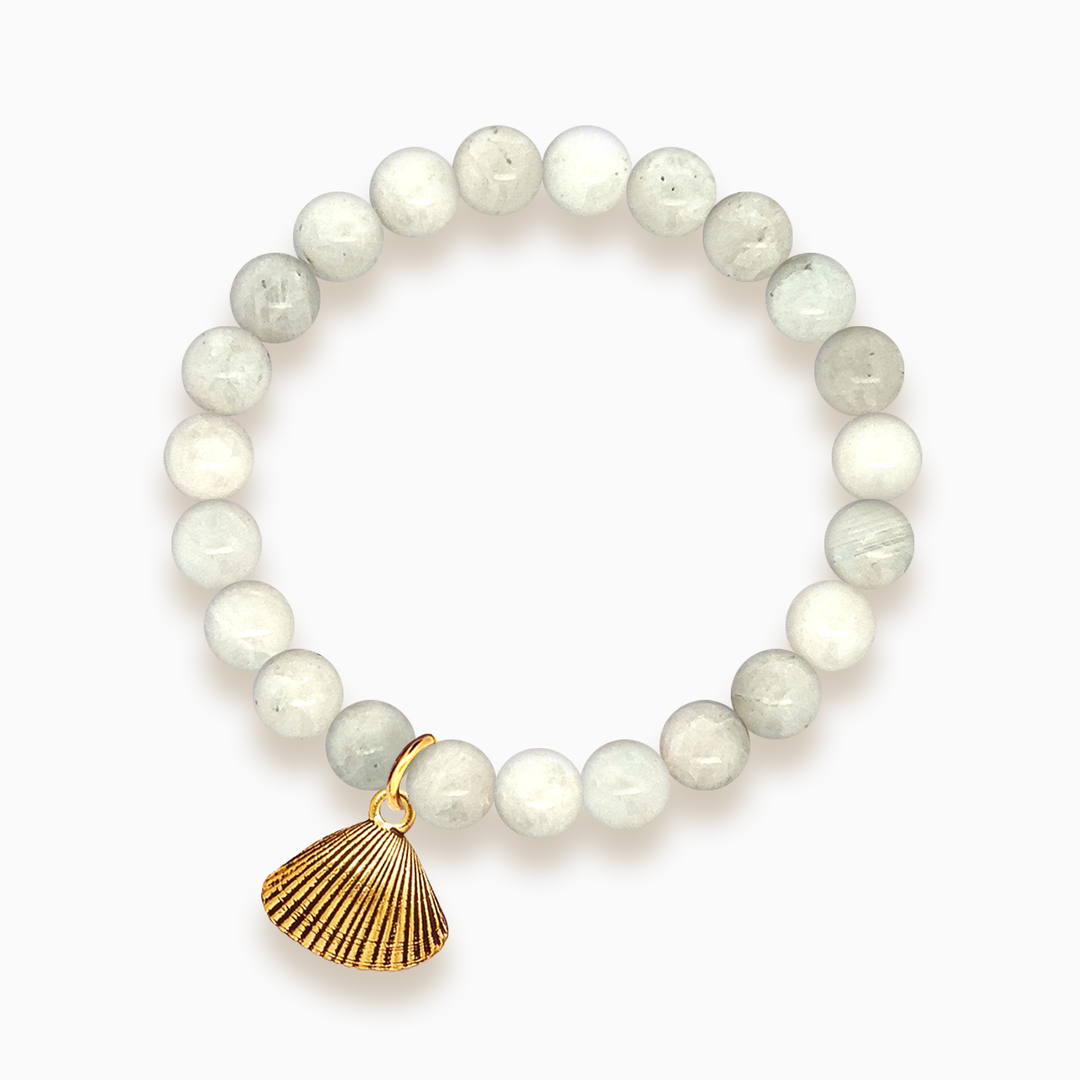 Gemstone Stacker Bracelet With Gold Plated Shell Charm