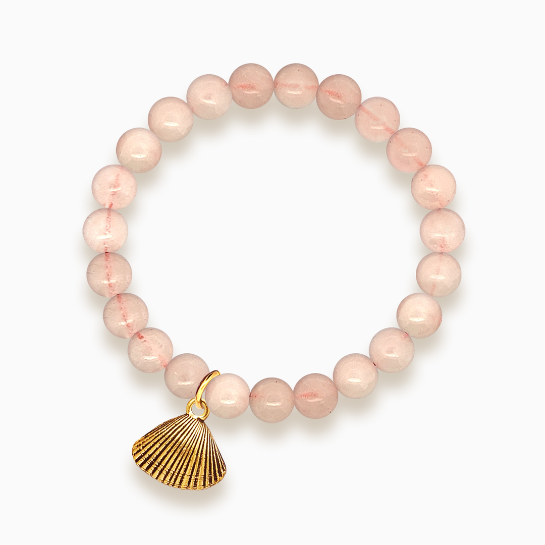 Gemstone Stacker Bracelet With Gold Plated Shell Charm