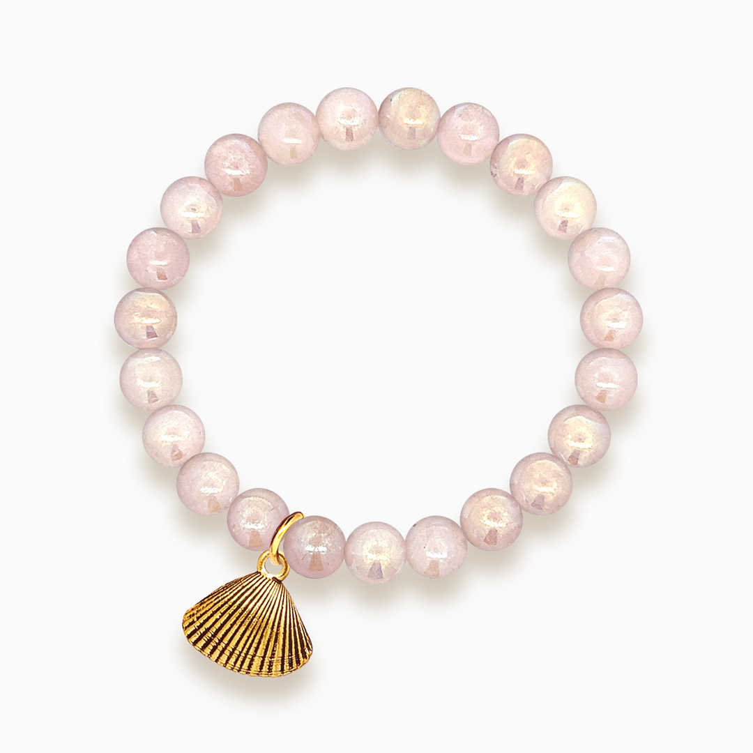 Gemstone Stacker Bracelet With Gold Plated Shell Charm