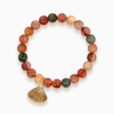 Gemstone Stacker Bracelet With Gold Plated Shell Charm