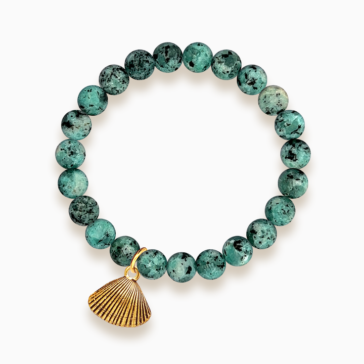 Gemstone Stacker Bracelet With Gold Plated Shell Charm