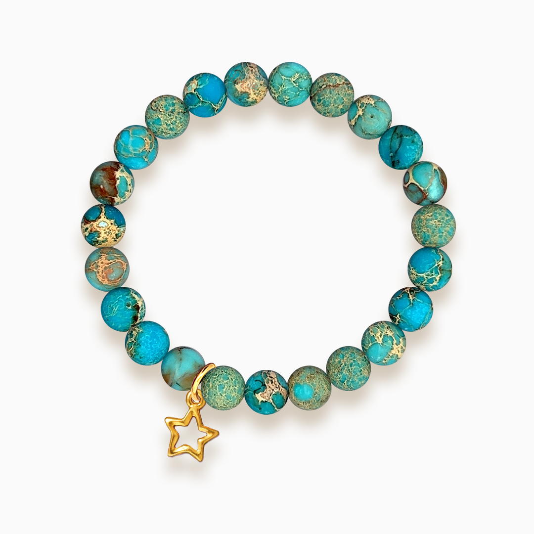 Gemstone Stacker Bracelet With Gold Plated Star Charm