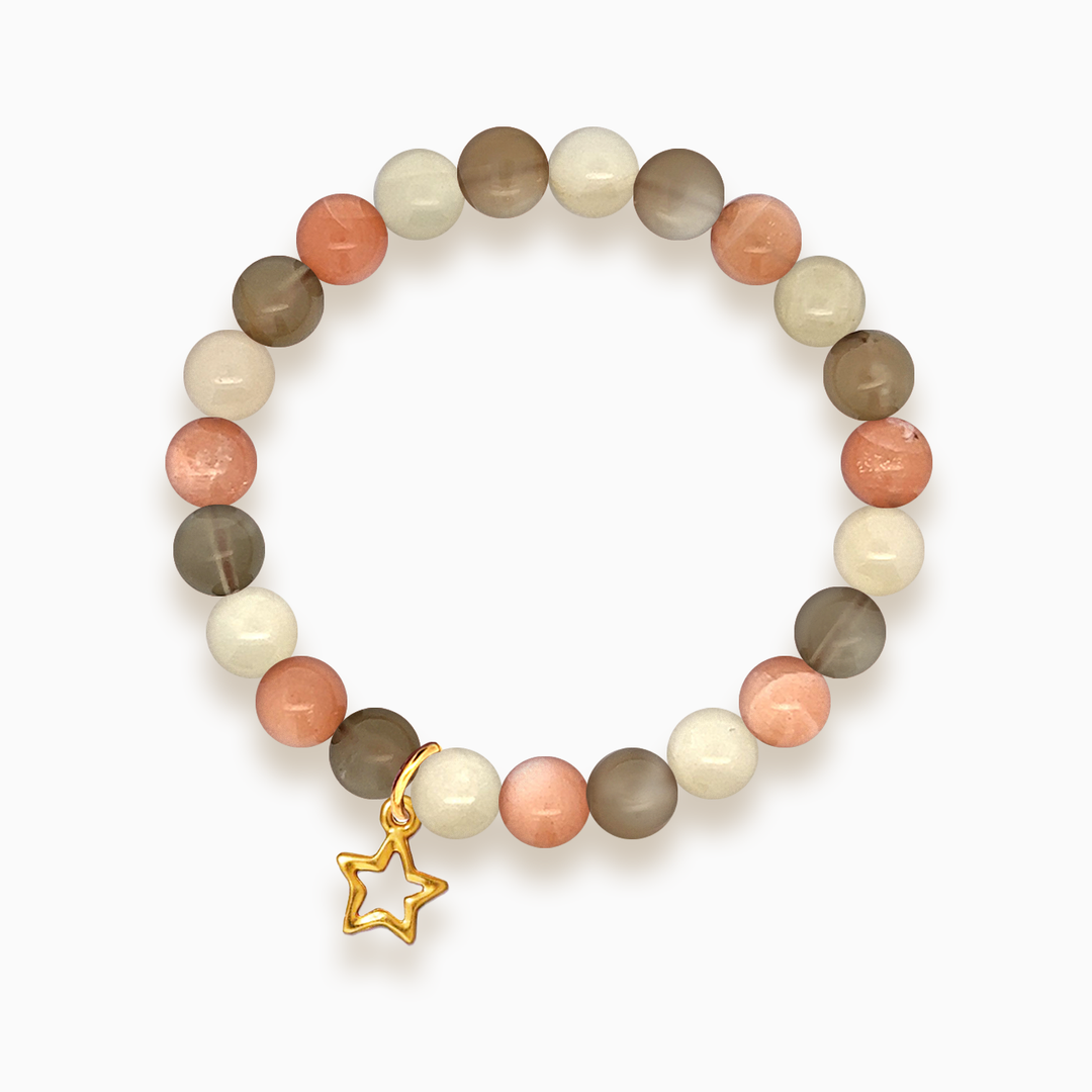 Gemstone Stacker Bracelet With Gold Plated Star Charm