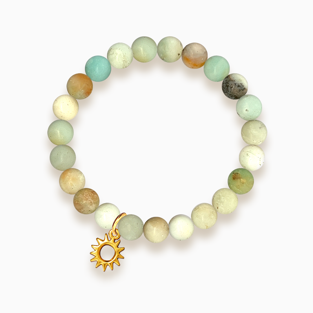 Gemstone Stacker Bracelet With Gold Plated Sun Charm