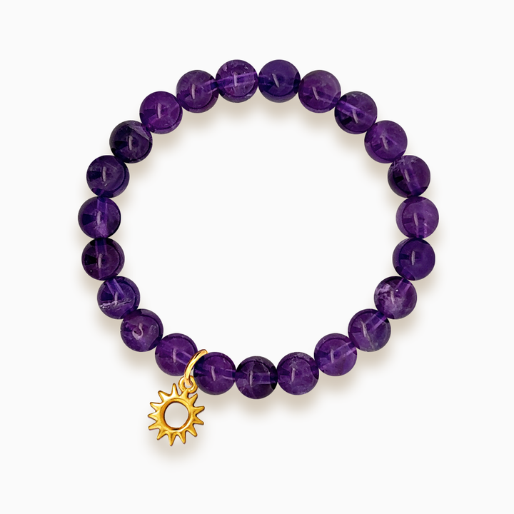 Gemstone Stacker Bracelet With Gold Plated Sun Charm