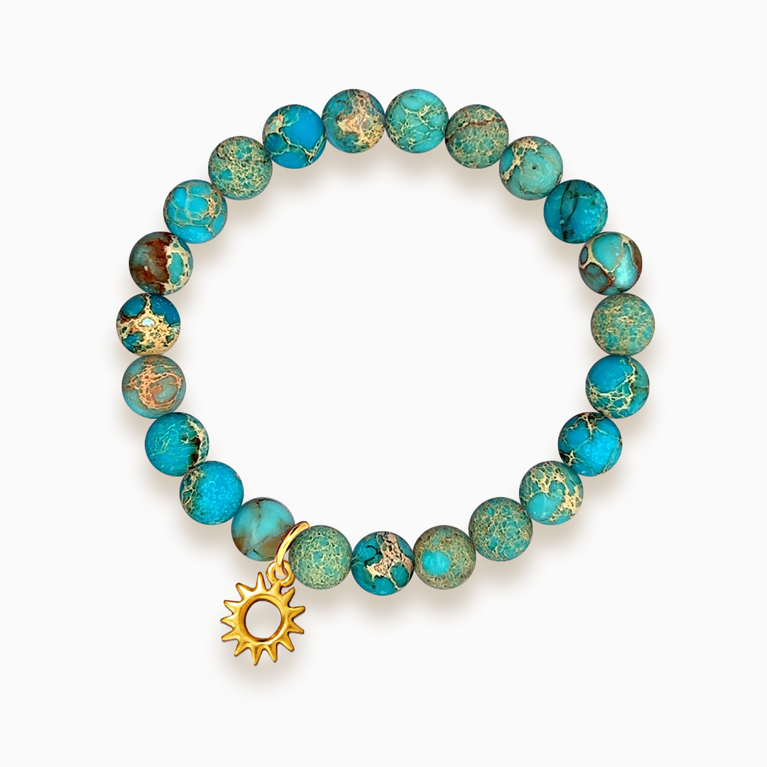 Gemstone Stacker Bracelet With Gold Plated Sun Charm