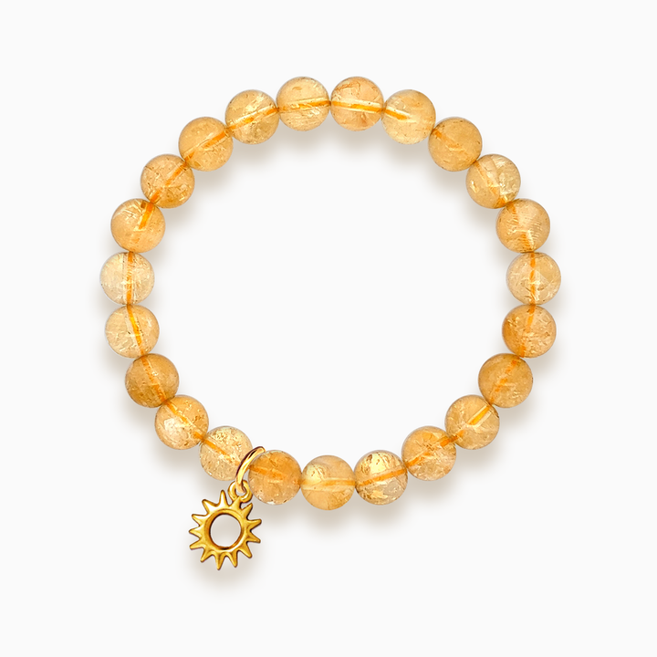 Gemstone Stacker Bracelet With Gold Plated Sun Charm