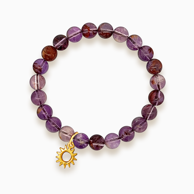 Gemstone Stacker Bracelet With Gold Plated Sun Charm