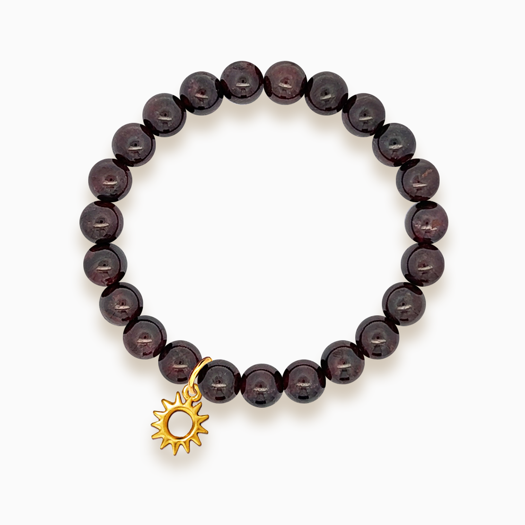 Gemstone Stacker Bracelet With Gold Plated Sun Charm