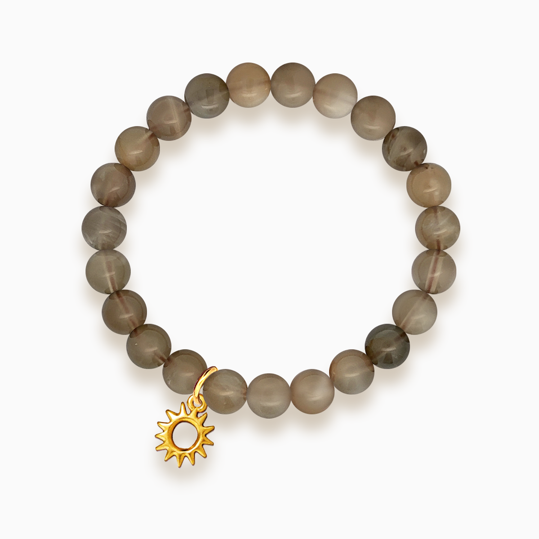 Gemstone Stacker Bracelet With Gold Plated Sun Charm