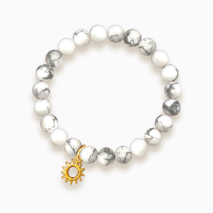 Gemstone Stacker Bracelet With Gold Plated Sun Charm