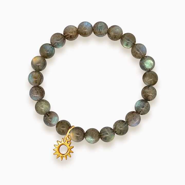 Gemstone Stacker Bracelet With Gold Plated Sun Charm