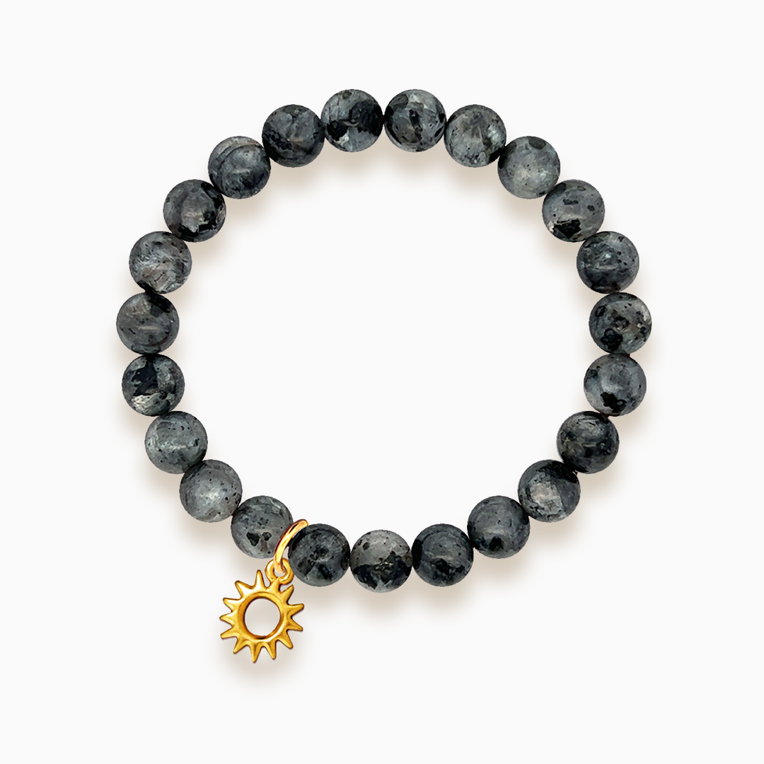 Gemstone Stacker Bracelet With Gold Plated Sun Charm