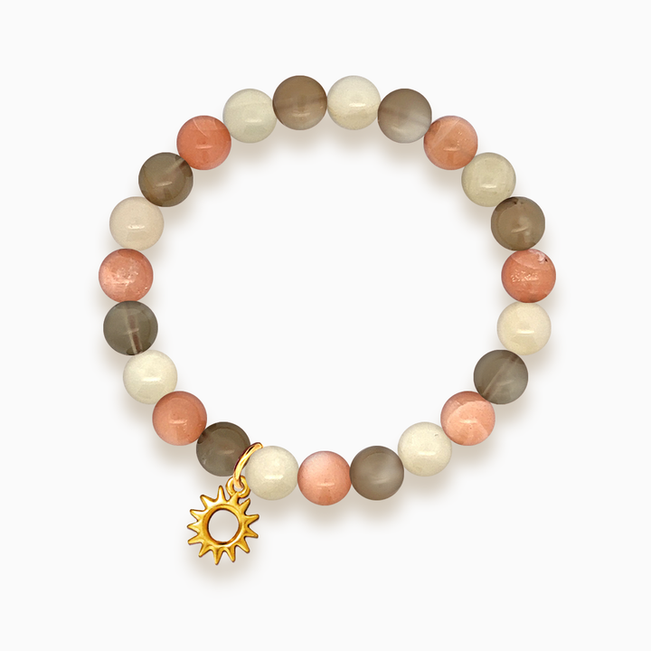 Gemstone Stacker Bracelet With Gold Plated Sun Charm