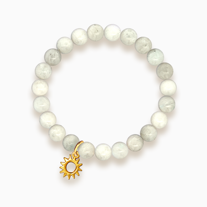 Gemstone Stacker Bracelet With Gold Plated Sun Charm