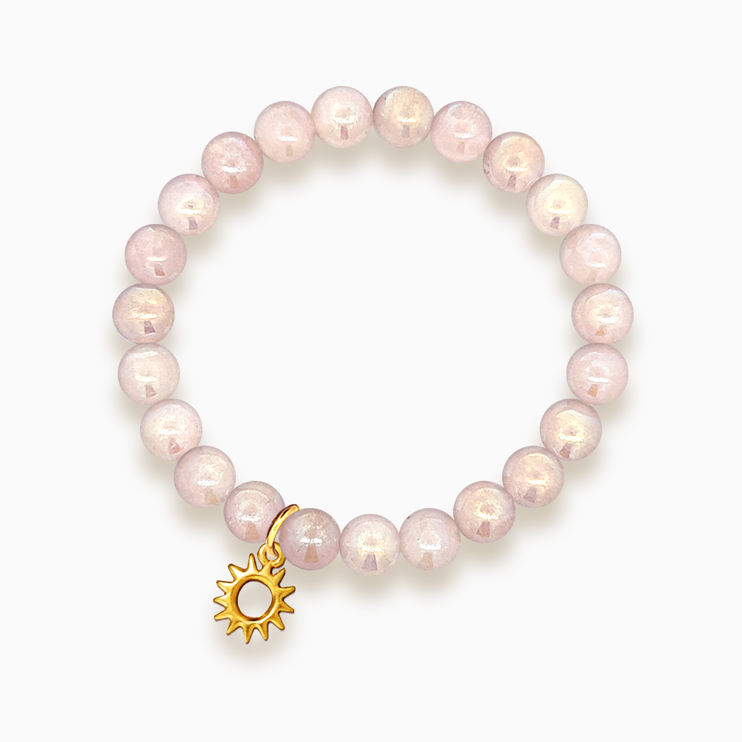 Gemstone Stacker Bracelet With Gold Plated Sun Charm