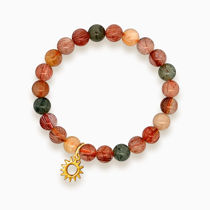 Gemstone Stacker Bracelet With Gold Plated Sun Charm