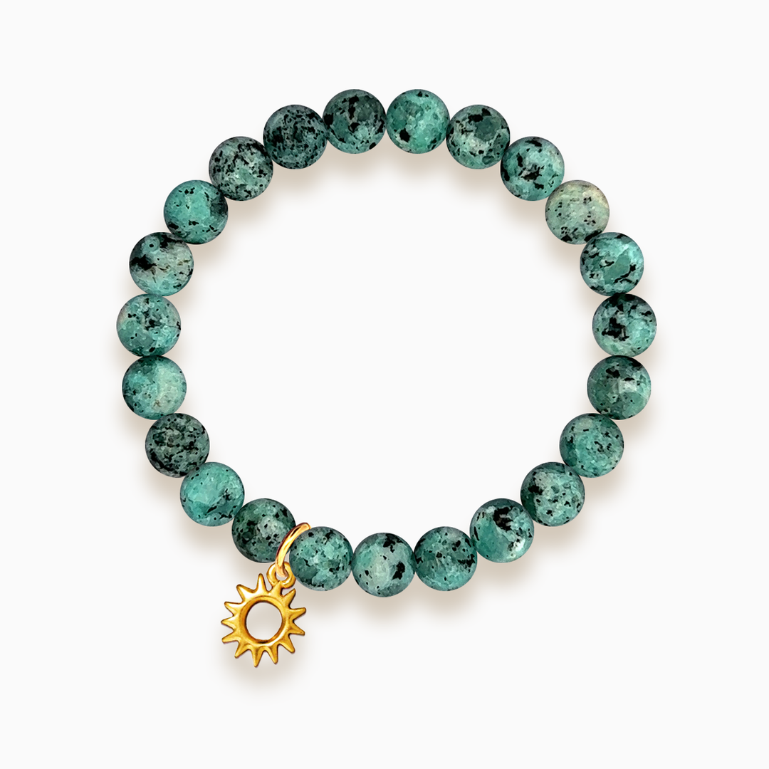 Gemstone Stacker Bracelet With Gold Plated Sun Charm