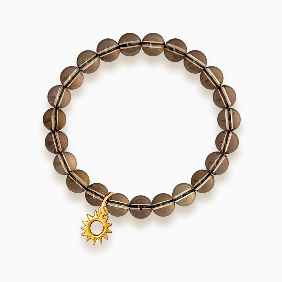 Gemstone Stacker Bracelet With Gold Plated Sun Charm