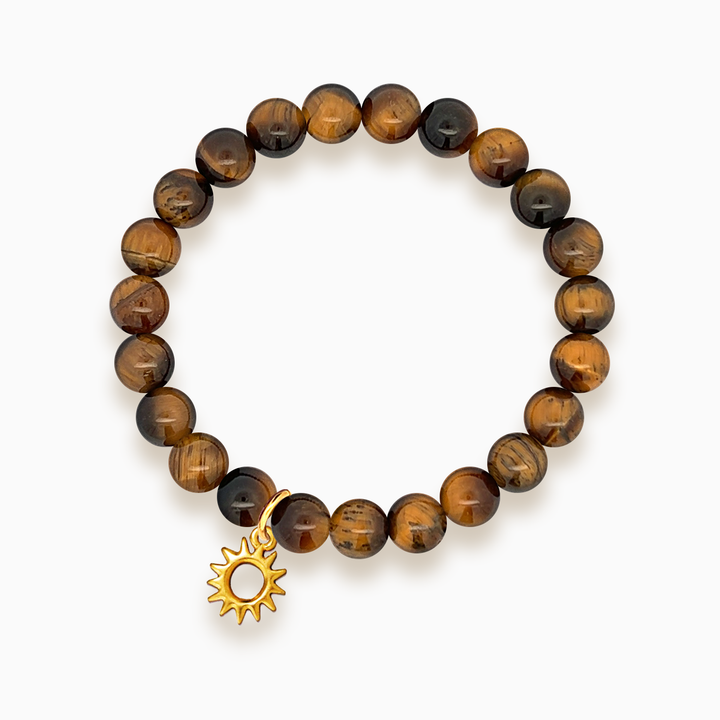 Gemstone Stacker Bracelet With Gold Plated Sun Charm