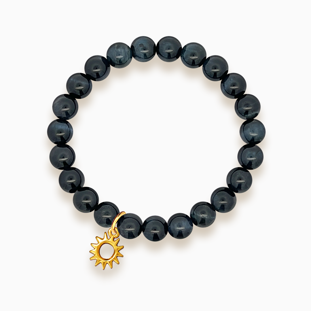 Gemstone Stacker Bracelet With Gold Plated Sun Charm