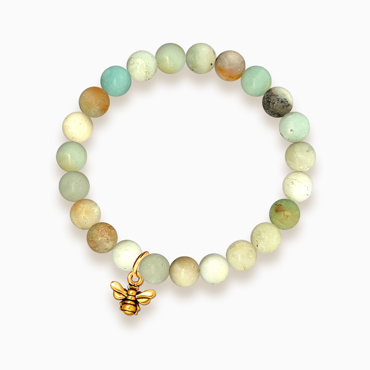 Gemstone Stacker Bracelet With Gold Plated Small Bee Charm