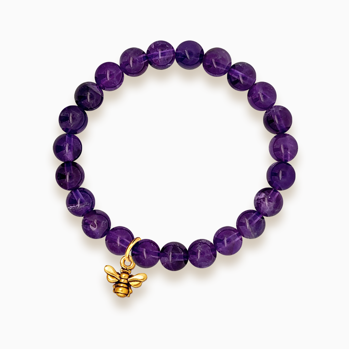 Gemstone Stacker Bracelet With Gold Plated Small Bee Charm