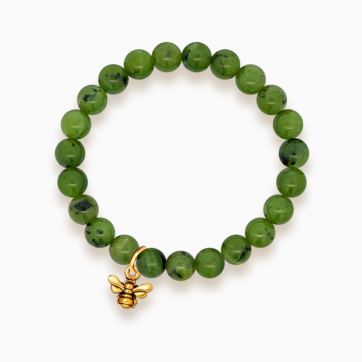 Gemstone Stacker Bracelet With Gold Plated Small Bee Charm