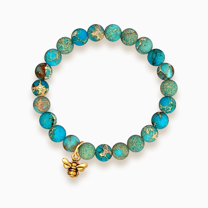 Gemstone Stacker Bracelet With Gold Plated Small Bee Charm