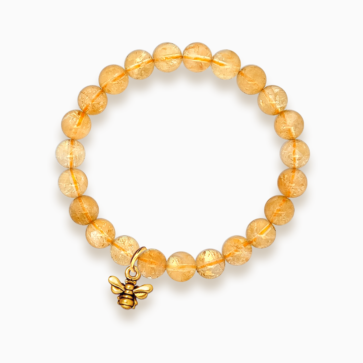 Gemstone Stacker Bracelet With Gold Plated Small Bee Charm