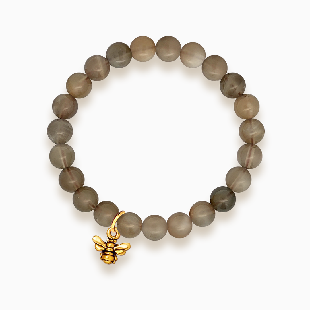 Gemstone Stacker Bracelet With Gold Plated Small Bee Charm