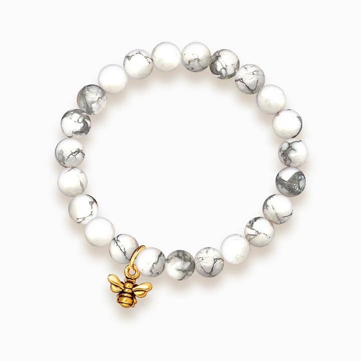 Gemstone Stacker Bracelet With Gold Plated Small Bee Charm