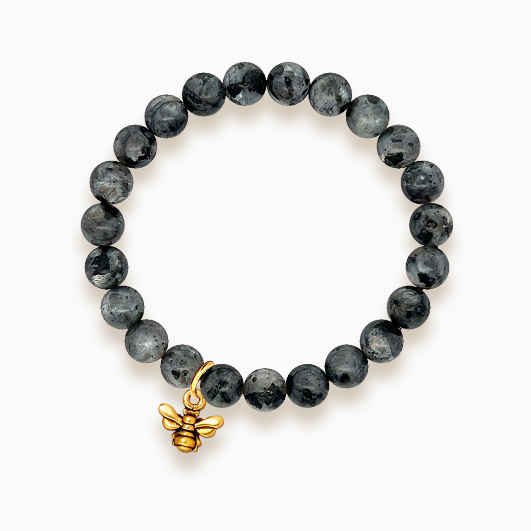 Gemstone Stacker Bracelet With Gold Plated Small Bee Charm