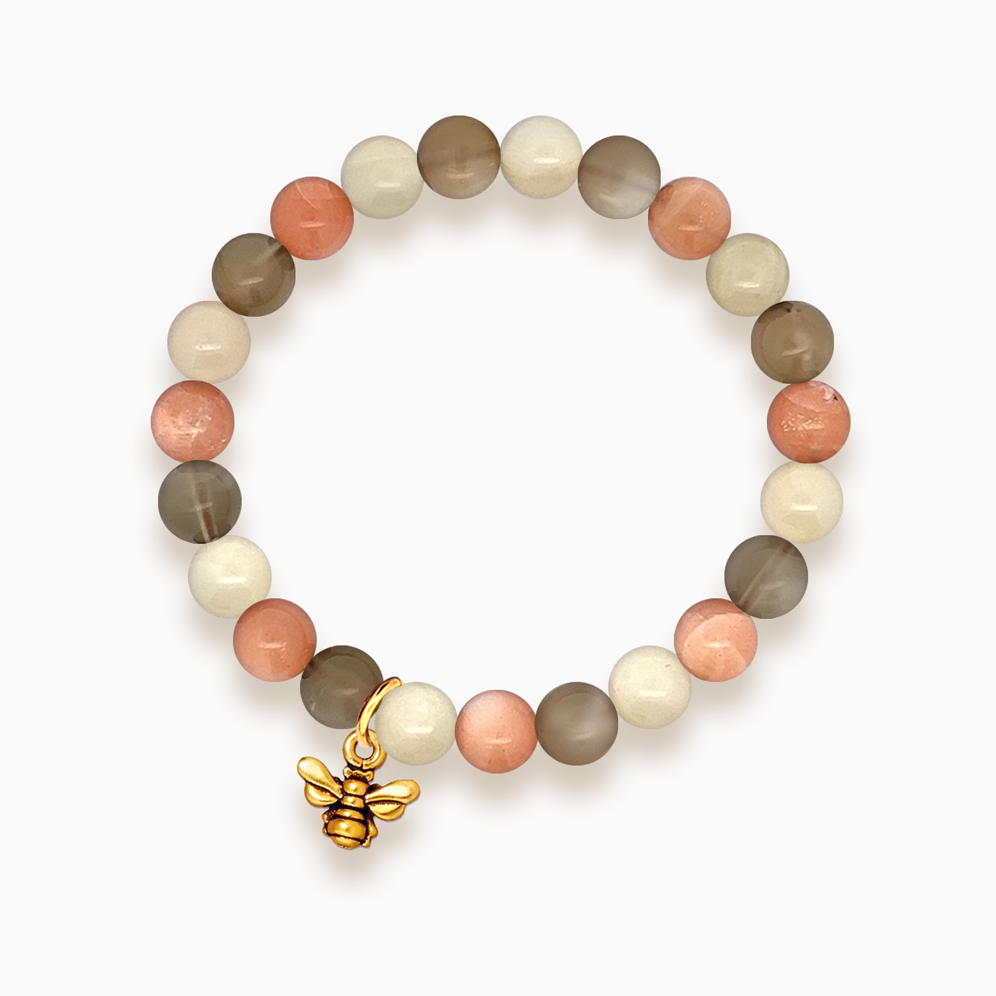Gemstone Stacker Bracelet With Gold Plated Small Bee Charm