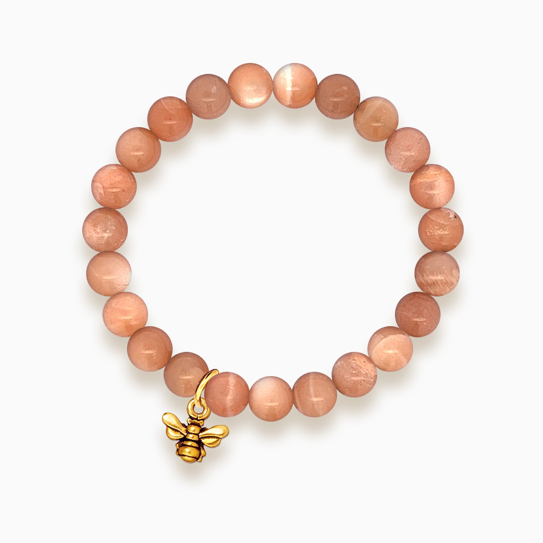 Gemstone Stacker Bracelet With Gold Plated Small Bee Charm